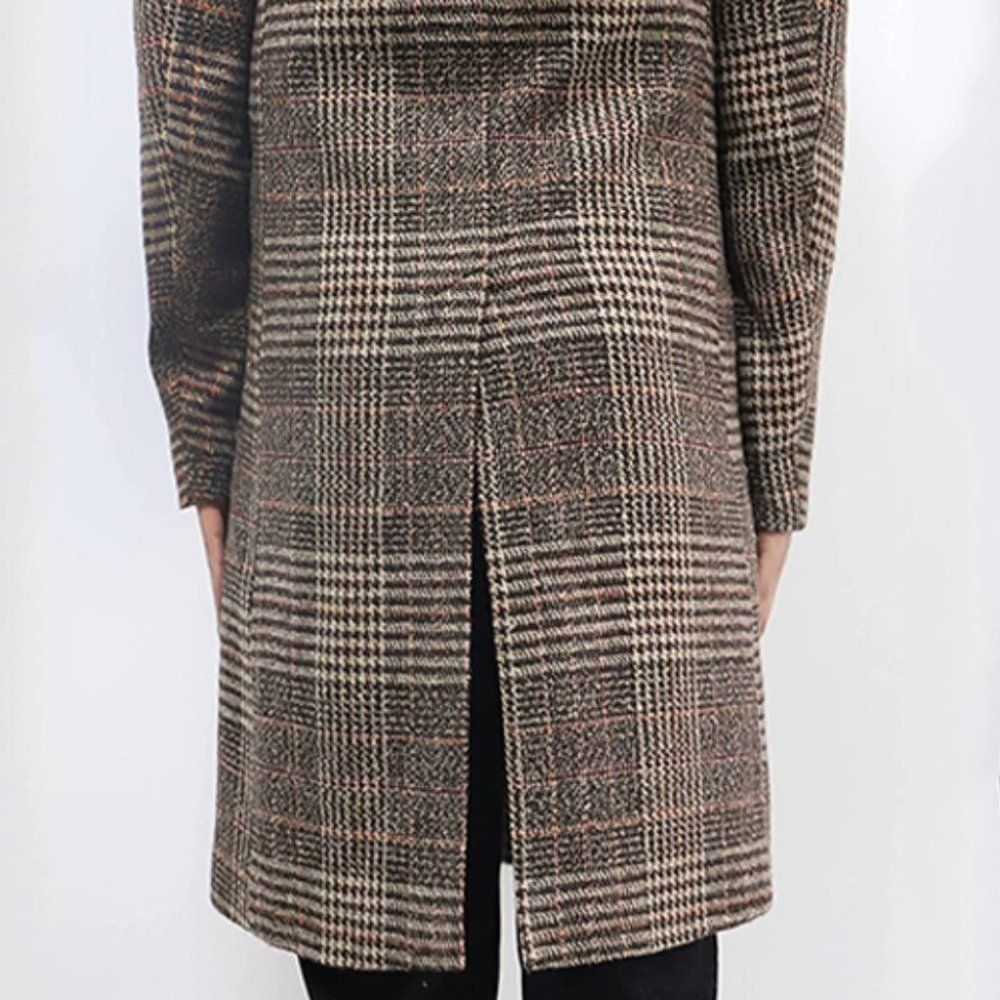 CLAU'S Plaid Long Trench Coat for Men Khaki - Picture 3 of 6